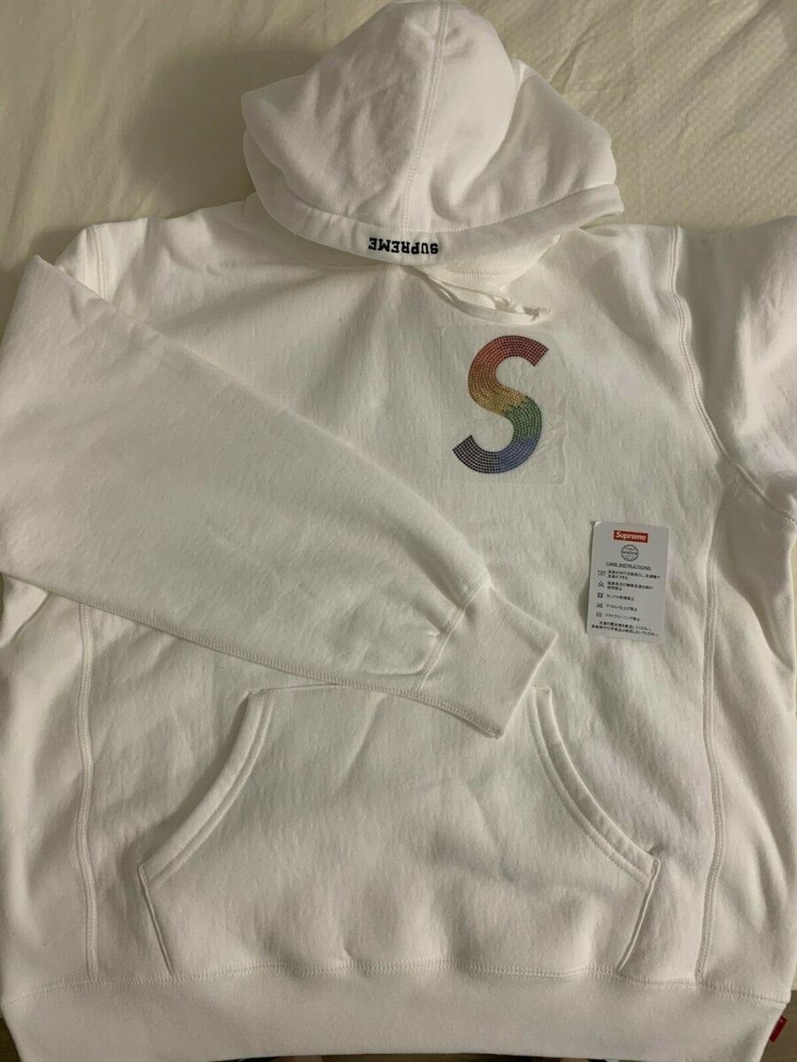 Supreme Swarovski S Logo Hooded Sweatshirt White Size Medium