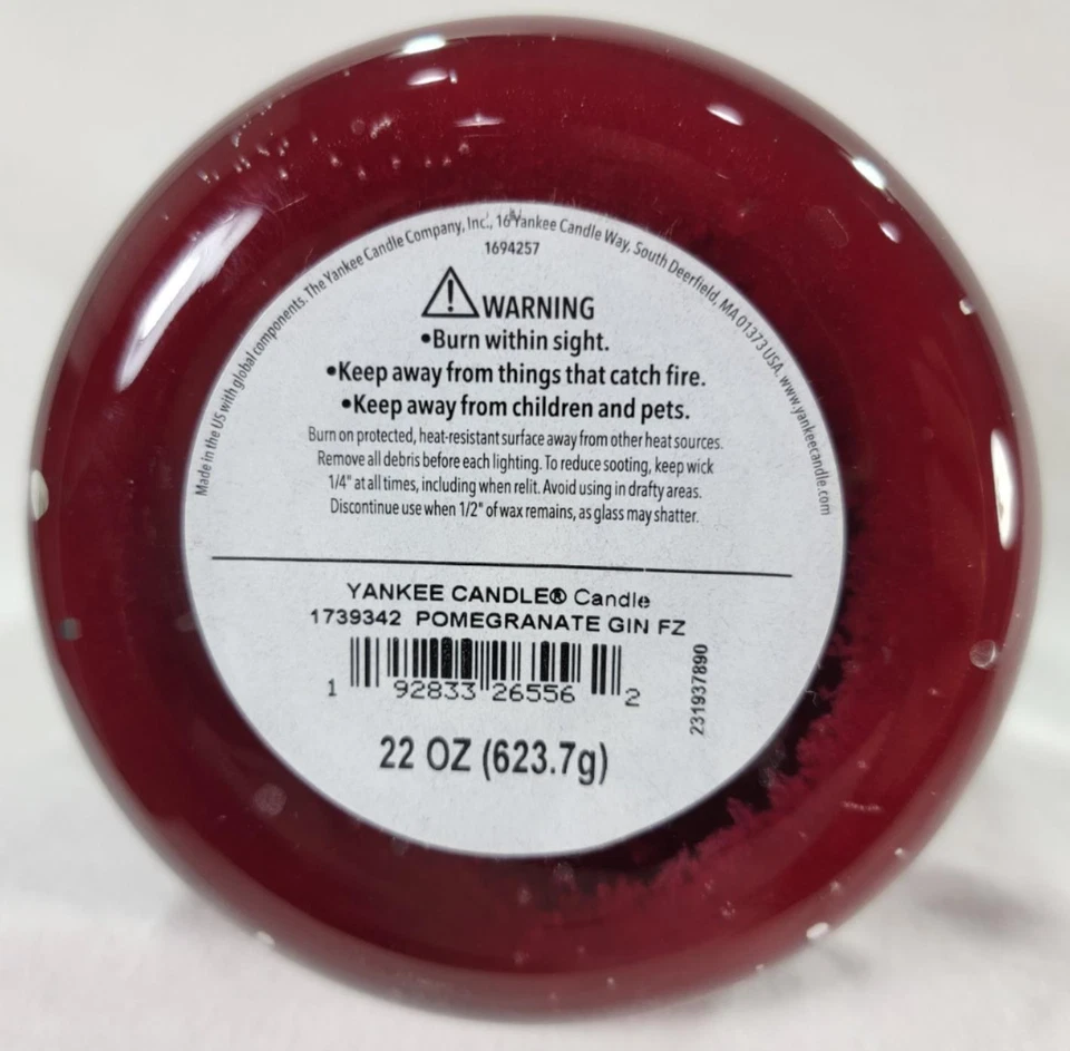 Yankee Candle POMEGRANATE GIN FIZZ Large Jar 22 Oz Red Cranberry Citrus Holiday - Image 3 of 4