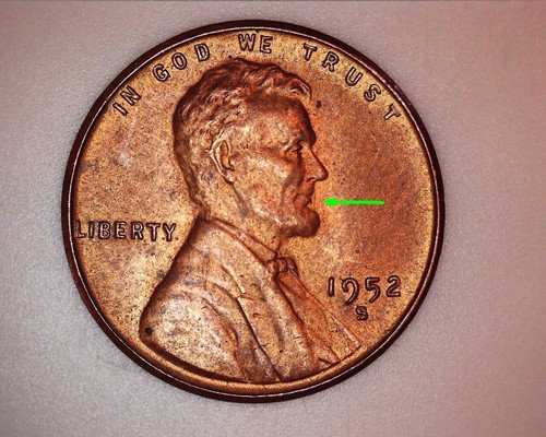 1952 S LINCOLN WHEAT CENT - DIE CHIP LINE BY LINCOLN'S MOUTH - Picture 3 of 4