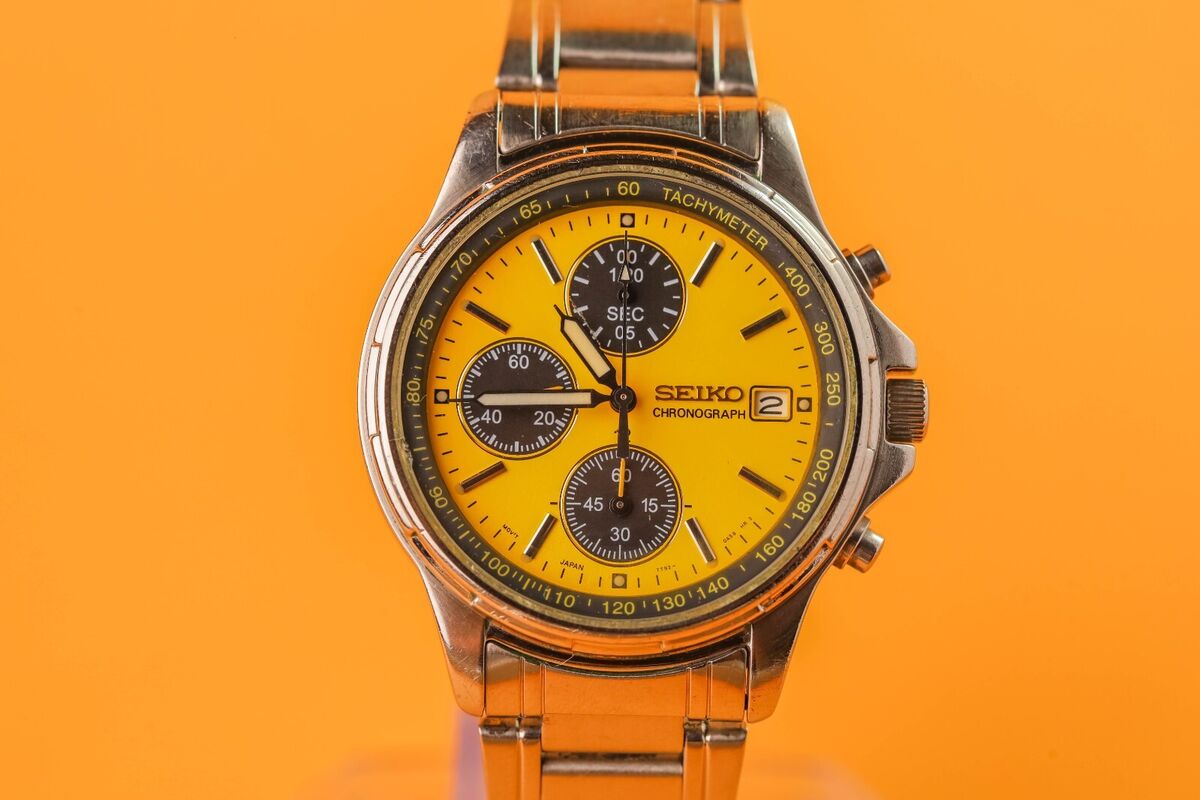 SEIKO 7T92-0BA0 Chronograph Yellow Panda Dial ~38mm Mens SEIKO 7T92-0BA0 Chronograph Yellow Panda Dial ~38mm Mens
