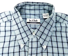 Jos A Bank Mens Shirt Large L Plaid Blue Navy Cream 100% Cotton Long Sleeve EUC
