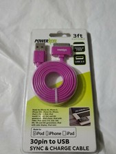 PowerXcel 3ft Flat Cable 30pin to USB Purple Charger For iPad iPhone iPod New