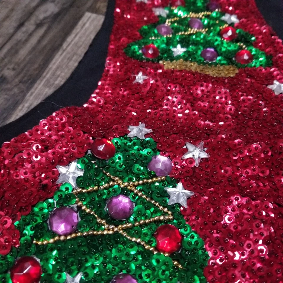 Винтажный JC 001 США блестки рождественский жилет праздник вечеринки блестящие деревья красный XL - Изображение 4 из 4