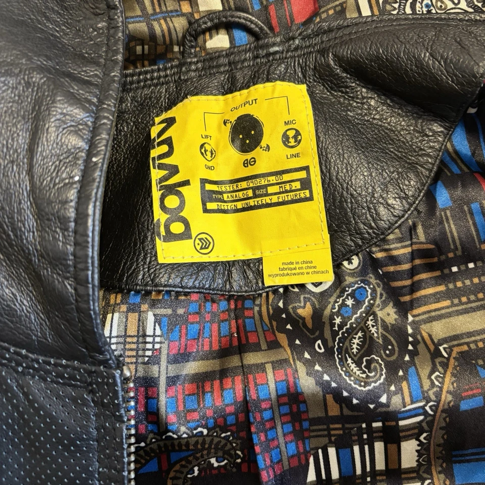 Jaqueta de couro analógica Burton preta porco com capuz forro paisley Y2K masculina média rara - Imagem 4 de 4