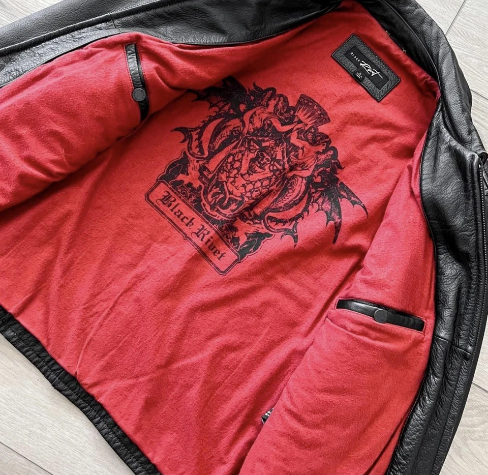 Rare Vintage Black Rivet Leather Jacket - Image 2 of 4