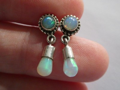 Sterling Silver Ethiopian Opal Drop Stud Earrings 2g 20mm Length NEW and UNUSED