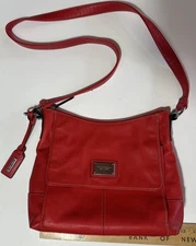 Tignanello Red Genuine Leather Big Tote Shoulder Bag Handbag Purse Multi Pocket