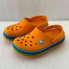 Crocs Rainbow Stripe Classic Clogs Orange Little Kids C12 Green Blue Band GUC