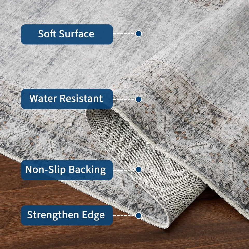 Моющиеся коврики 8x10 однотонные коврики для гостиной, традиционные коврики по краям... - Изображение 2 из 4