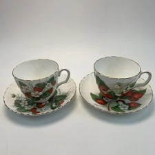 Vintage Floral Adderley Bone China Tea Cup & Saucer Strawberries & Cherries