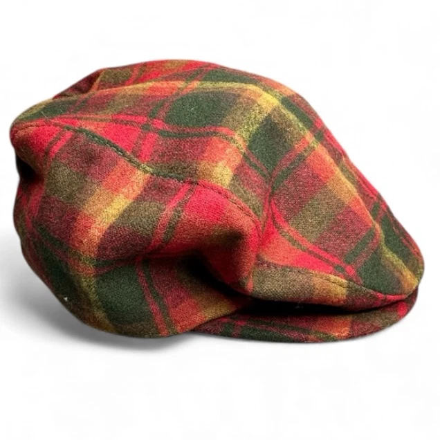 Vintage Pendleton Wool Size Women Large Lined Ivy Cap Hat Red Plaid Newsboy