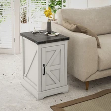 HOMCOM End Table with Charging Station and USB Ports Distressed White