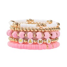 Surfer Heishi Clay Bead Bracelets for Women Bohemian Stackable Gold Beaded Stret