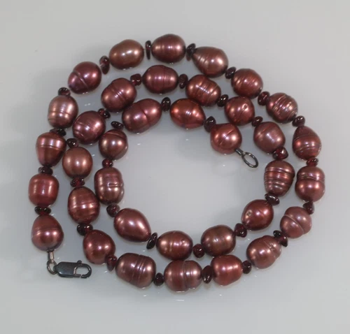 Vintage Honora Maroon Ringed Pearls & Garnet Necklace 19'' 925 Sterling Clasp