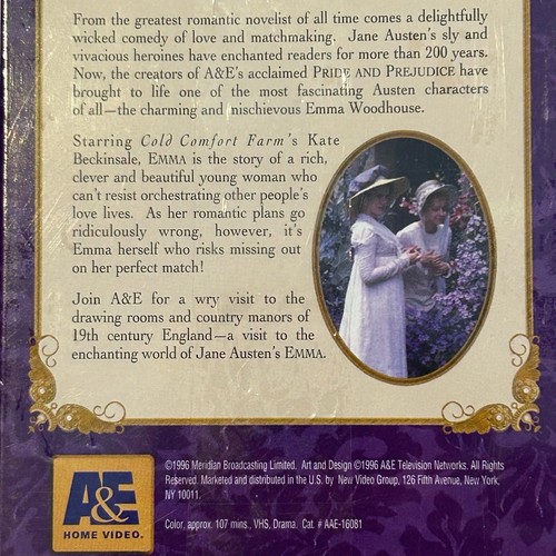 Vintage 1996 Jane Austen's Emma VHS Tape Movie Film Sealed New Kate Beckinsale - Picture 3 of 6