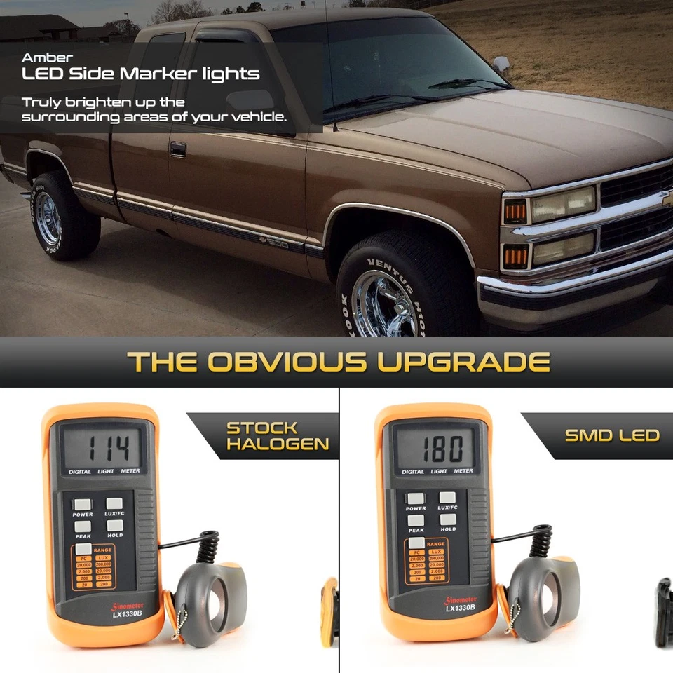 LED 4PC Smoke Tinted Corner Marker Lights For 1994-1999 Chevy C/K Tahoe Suburban Foto 4 de 4