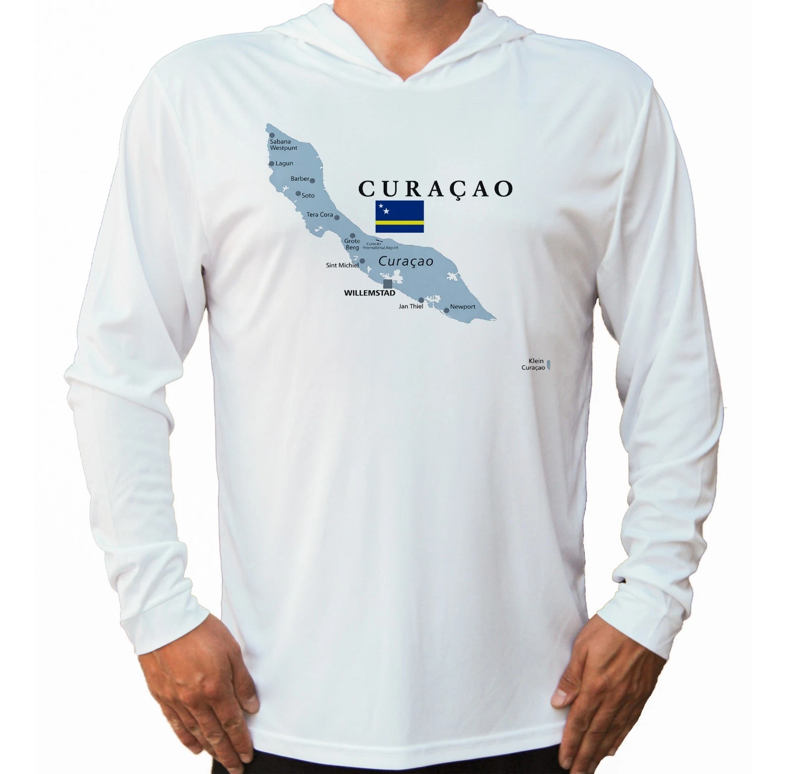 Curaçao Curacao Flag Map UV Protect UPF 50 Long Sleeve T-Shirt Hood Fishing