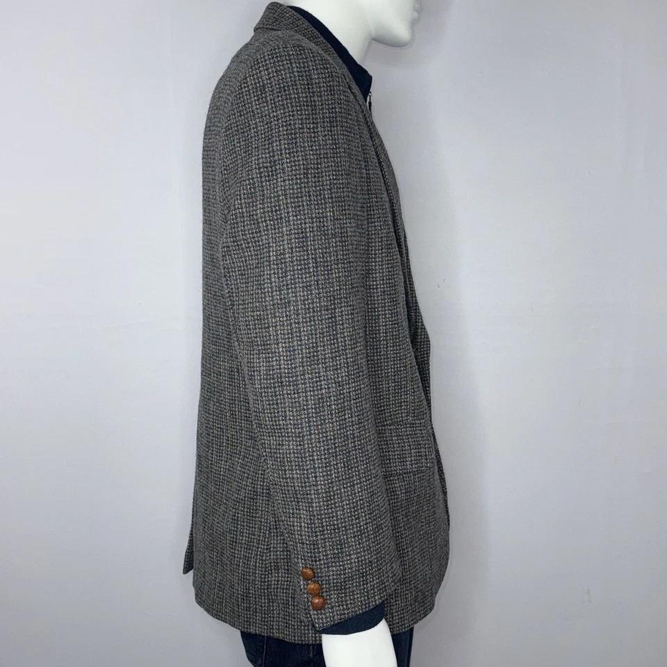VTG Farah Wool Tweed Blazer Jacket Sport Suit Coat Gray Size 42R Leather Buttons - Image 4 of 4