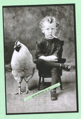 Found 4X6 PHOTO of Old Classic Americana Odd Strange Scene of a Boy and Chicken