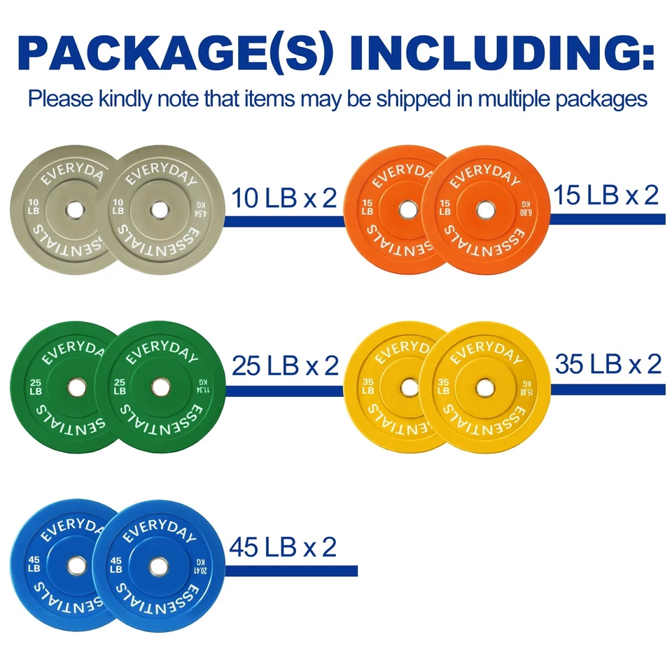 Placa de parachoques olímpica placa de peso con cubo de acero, codificado por colores, juego de 260 libras, multicolor Foto 4 de 4