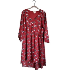 Studio B | Women's Fall Red Floral High Low V-Neck Long Sleeve Dress Size XL EUC