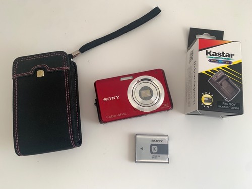 Sony Cyber-Shot DSC-W180 10.1MP Digital Camera 3x Zoom Red Battery Charger READ