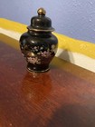 Otagiri Ginger Jar Japan 4” With Lid Black & Gold Peacock With Floral