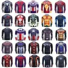 Men's Compression T-shirts Superhero 3D Printed Tee Long Sleeve Workout Gym Tops