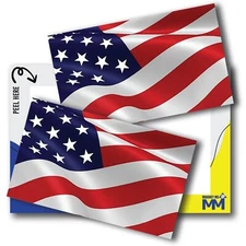 Waving American Flag Adhesive Decal Sticker, 2 Pack, 3x5 Inch, Adhesion to Car