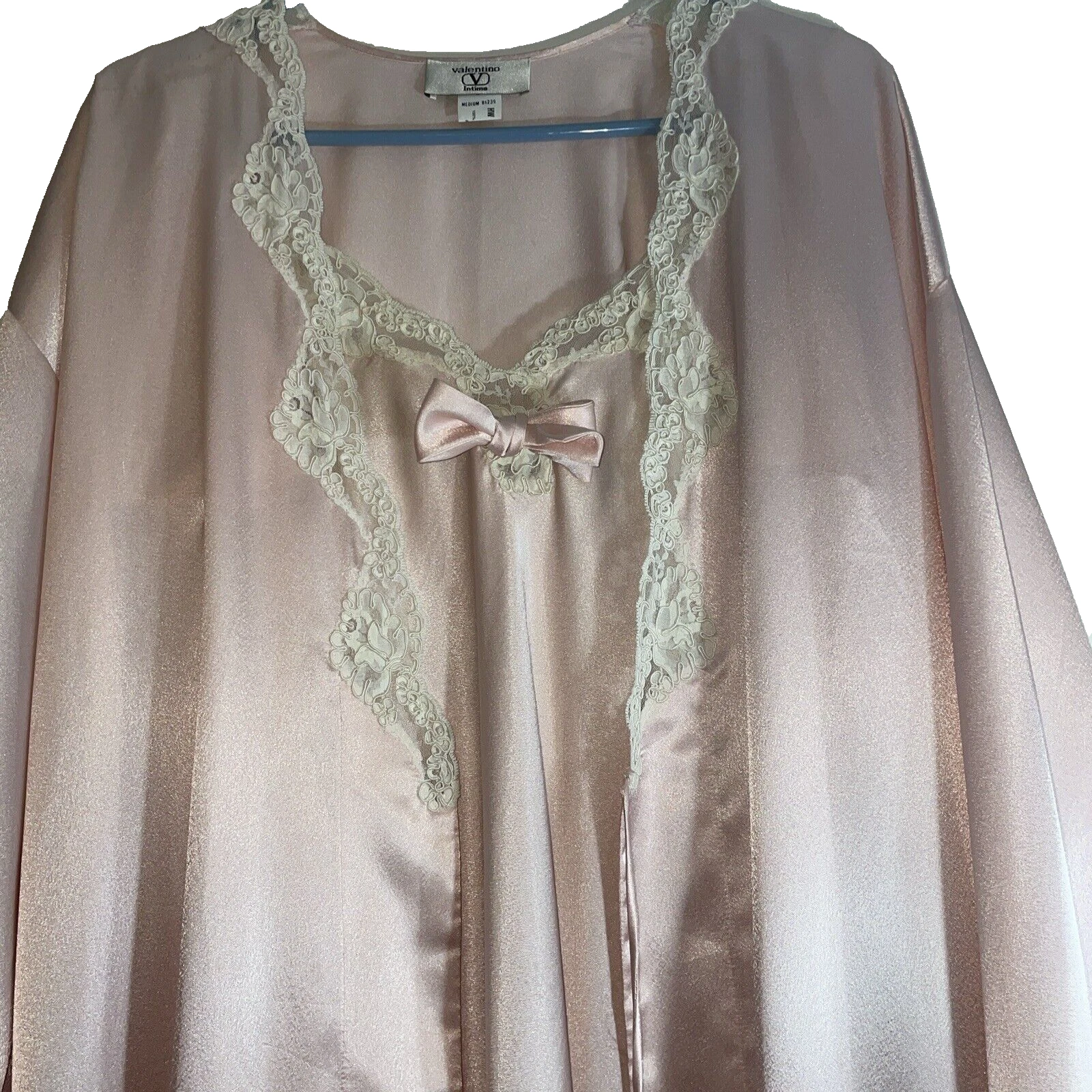 Vintage Valentino Intimo Peignior Set Donna M Accappatoio Abito Lungo Raso Pizzo USA Sposa