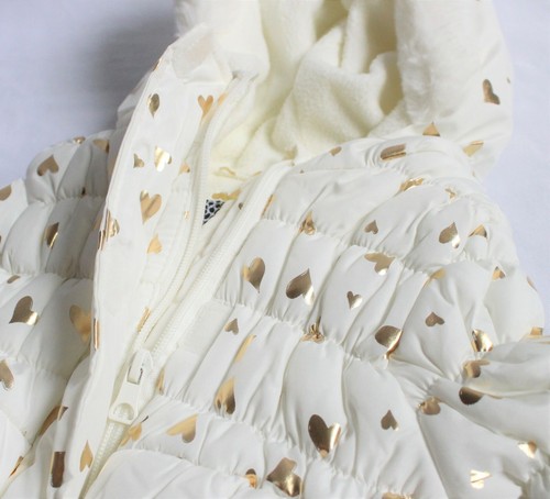 Kensie Baby Girls 18 Months Heart Foil Printed Jacket Cream/Gold Winter Puffer - Picture 4 of 7