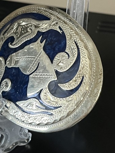 Vintage Western Horse Head Wil-Aren Originals Etched Blue Enamel 4x3.7” - Picture 5 of 6