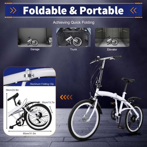 Bicicleta plegable plegable plegable para adultos de 20 pulgadas 6 velocidades bicicleta plegable camping City Bike blanca - Imagen 1 de 9