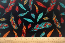 David Textiles Colorful Feathers Plumage teal red By the 1/4 yard cotton fabric
