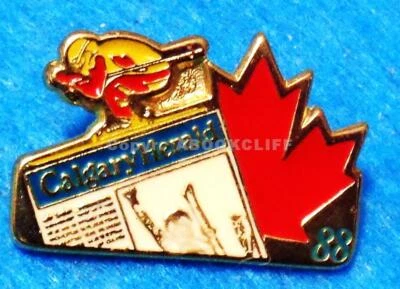 1988 OLYMPICS Downhill Skiing CALGARY HERALD MEDIA Lapel Pin - Image 1 of 4