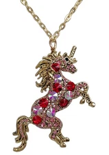 Unicorn Horse Animal Necklace Pendant Red-Multicolor Austrian Crystal NL06172C16