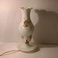 12" Hand Painted Roses Milk Glass Lamp - WORKS Vintage Underwriters Laboratories