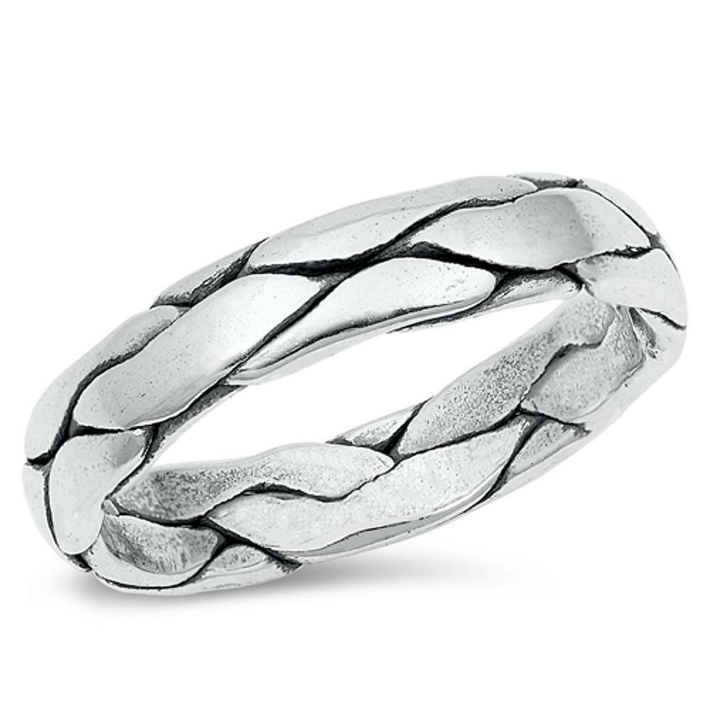 Snake Skin Braided Fashion Ring New .925 Sterling Silver Wedding Band Sizes 7-12