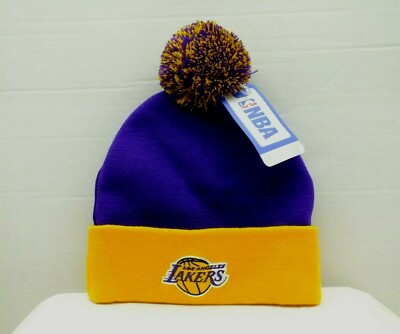 Los Angeles Lakers Purple/Yellow Knit Beanie w Pom Top NBA cuffed
