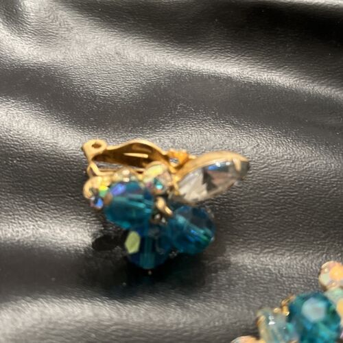 Vintage Brosche und Ohrringe Set Aqua Blau Eis Strass Clip On - Bild 3 von 13