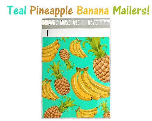 Poly Mailers 10x13 Tropical Theme Teal Pineapple Banana Shipping Mailing AQUA - Picture 47 of 108