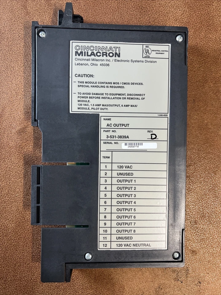 CINCINNATI MILACRON  3-531-3839A 120V AC OUTPUT MODULE NEW CONDITION - Image 2 of 4