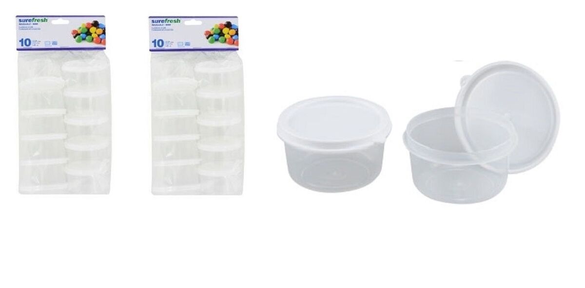 40 small round plastic mini storage containers 2.3 fl oz