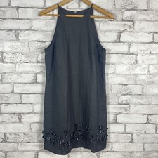 J.CREW   Women's Collection Black Beaded Linen Mini Dress SMALL BY921