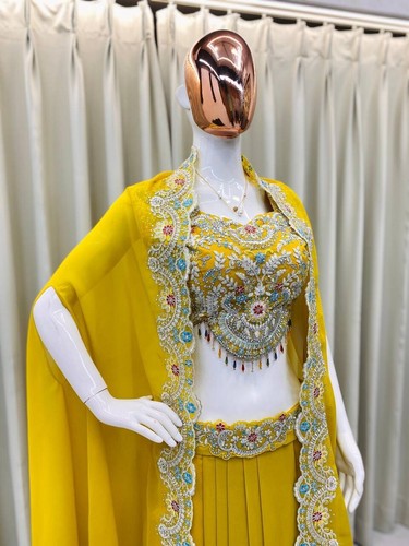 Georgette skirt blouse koti Indian Wedding Bollywood Designer Party Pakistani - Picture 4 of 7