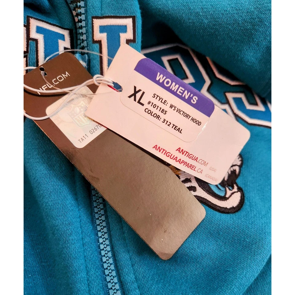 Толстовка с капюшоном женская Antigua XL Jacksonville Jaguars бирюзовая на молнии - Изображение 3 из 4