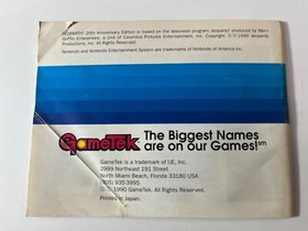 Jeopardy 25th Anniversary Edition NES Nintendo Instruction Manual Only 