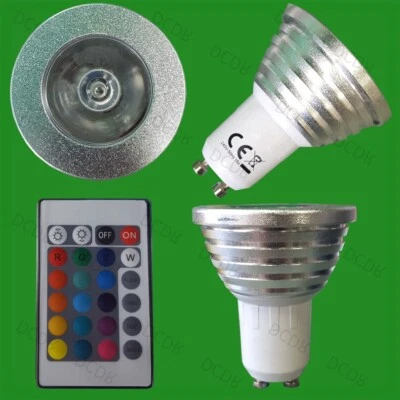 2x 3W Fernbedienung RGB Farb Verändernd LED Spot Glühlampen GU10 Party Lampe - Bild 1 von 4