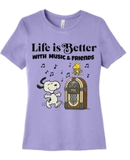 CUSTOM Women's "Life is Better Snoopy & Woodstock" T-Shirt Music Tee