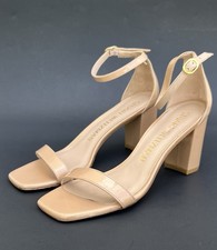 STUART WEITZMAN Nudistcurve 75 Block Heel Sandal Beige Women's Size 8 US